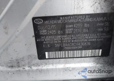 2012 Hyundai Sonata Gls from USA, damaged, VIN 5NPEB4AC8CH436876